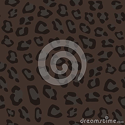 Seamless realistic animal pattern. Imitation of skin of black leopard, panther. Black and grey spots on brown background. Vector Illustration