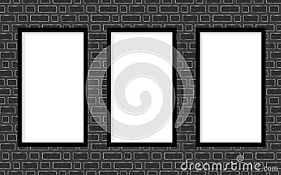 Black seamless realistic brick wall background with 3 posters, vector illustration Vector Illustration