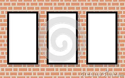 Red seamless realistic brick wall background with 3 posters, vector illustration Vector Illustration