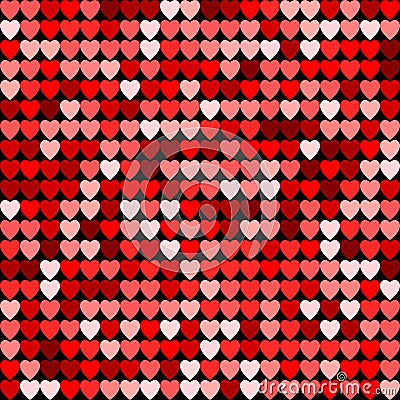 Seamless red abstract pattern. Geometric print composed of hearts on dark background. Imitation of mosaic. Vector Illustration