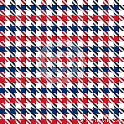 Seamless red and blue 4th of July Independence Day gingham check pattern background. Stock Photo