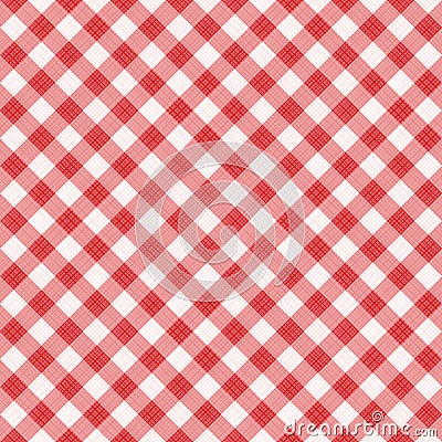 Seamless red diagonal gingham pattern, or fabric cloth Vector Illustration