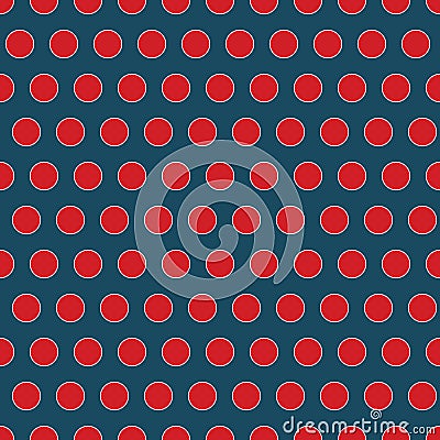 Seamless red dots on blue background pattern print Vector Illustration