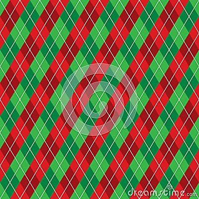Seamless red and green argyle Christmas wrapping paper pattern. Vector Illustration