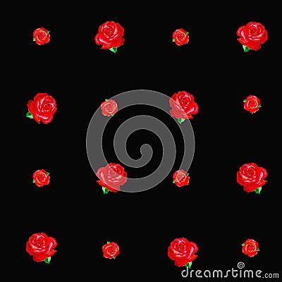 Seamless red roses texture on black background. Stock Photo