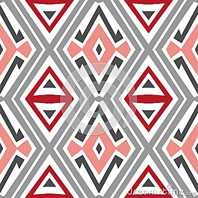 Seamless red, white and grey line art pattern for textile design, wrapping papers, Abstract fancy colored background Vector Illustration