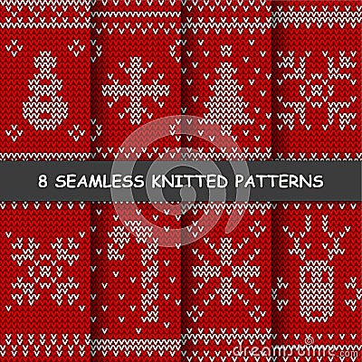 Seamless red and white knitted background Vector Illustration