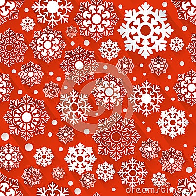 Seamless red and white snowflake background Vector Illustration