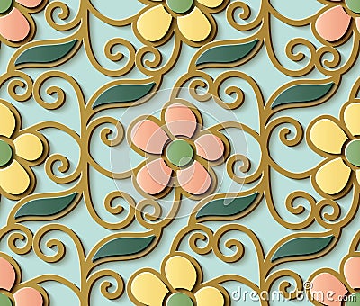 Seamless relief sculpture decoration retro pattern cute spiral c Vector Illustration