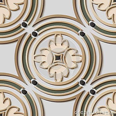 Seamless relief sculpture decoration retro pattern round cross f Vector Illustration