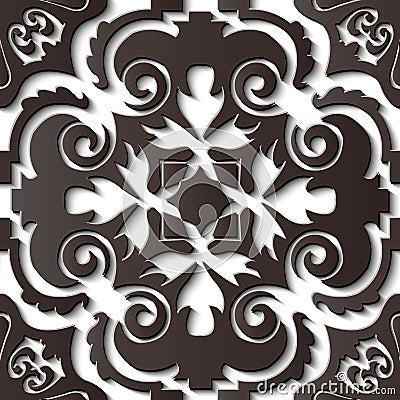 Seamless relief sculpture decoration retro pattern spiral black Vector Illustration