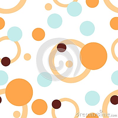 Seamless repeat abstract pattern with round shapes in pastel orange, blue and brown dots texture on white background. cute wallpap Stock Photo