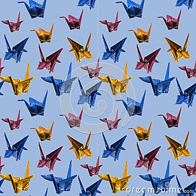 Seamless Repeat Origami Paper Cranes - photograph Stock Photo