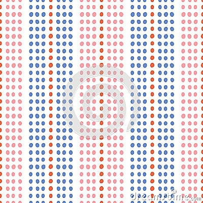 Seamless repeat pattern of hand drawn dots in rows. Bright coloured spots in a vector striped geometric design. Vector Illustration