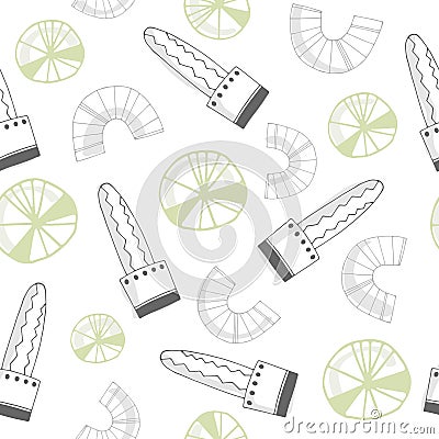 Seamless repeating delicate pattern with cactus contours and decorative elements. vector. Vector Illustration