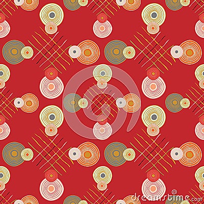 Seamless repeating ethnic pattern from circles and lines Vector Illustration