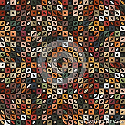 Seamless repeating pattern. Checkered surface with small multicolored squares on a black background. Modern design patchwork. Vector Illustration