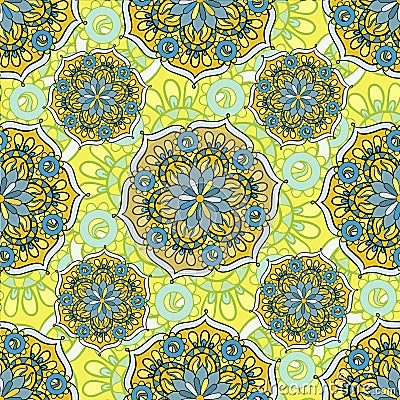 Seamless repeating pattern consisting of colored mandal Vector Illustration