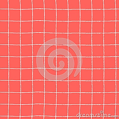 Seamless repeating pattern with hand drawn dark rustic gridline on red-colored background Vector Illustration