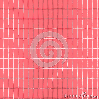 Seamless repeating pattern with hand drawn dark rustic gridline on red-colored background Vector Illustration