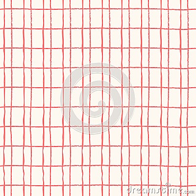 Seamless repeating pattern with hand drawn red curved uneven gridline on light-colored background Vector Illustration