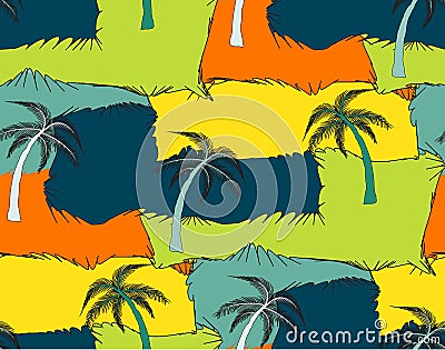 A seamless repeating pattern of palm trees and rectangles in the Vector Illustration