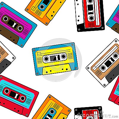 Seamless retro cassettes pattern Stock Photo