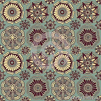 Seamless retro pattern of doodle flowers Vector Illustration