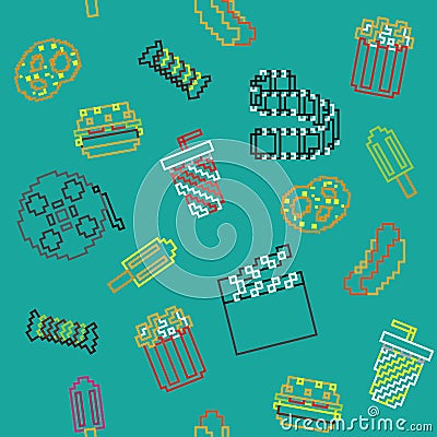 Seamless retro pixel movie pattern Vector Illustration