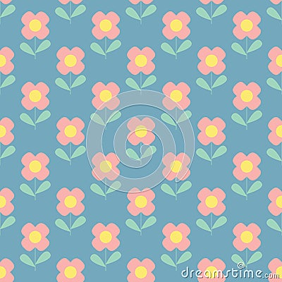 Seamless retro poppy flower abstract garden floral illustration background pattern in vector scandinavian style Cartoon Illustration