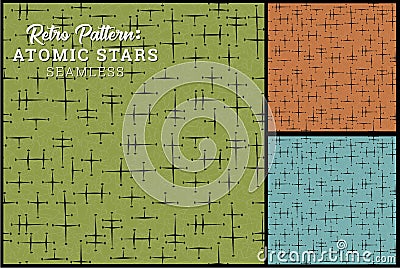 Seamless Retro Star Pattern in 3 vintage color options Vector Illustration