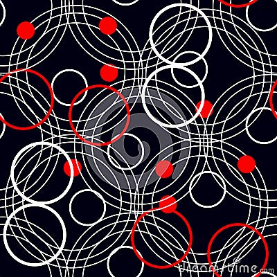 Seamless rings retro pattern. 1960s style. Red, black, white. Backgrounds textures shop eps 10 Stock Photo