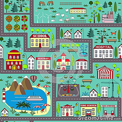 Seamless road play mat for kids activity and entertainment Vector Illustration