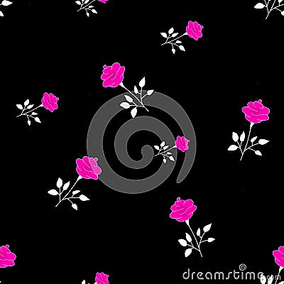 Seamless roses pattern of pink flowers on a black background. Floral pattern for wallpaper or fabric. Flower rose. Botanic Tile Stock Photo