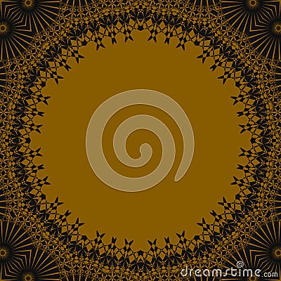 Seamless round golden copy space framed with dark brown lace pattern Stock Photo