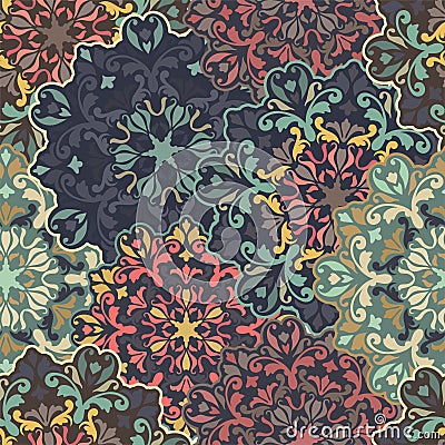 Seamless round ornament pattern for printing on fabric or paper. Stock Photo