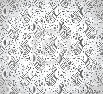 Seamless royal silver paisley wallpaper Vector Illustration