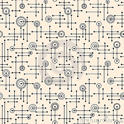 Seamless 1950s retro pattern of lines and circles Vector Illustration