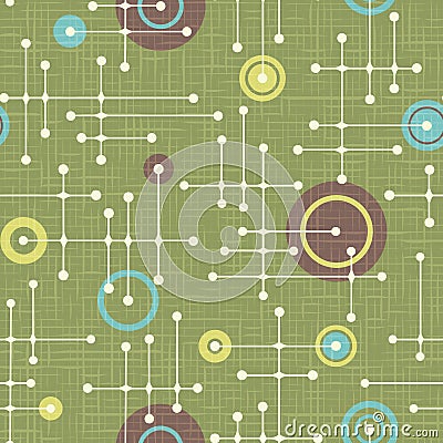 Seamless 1950s retro pattern of lines and circles Vector Illustration