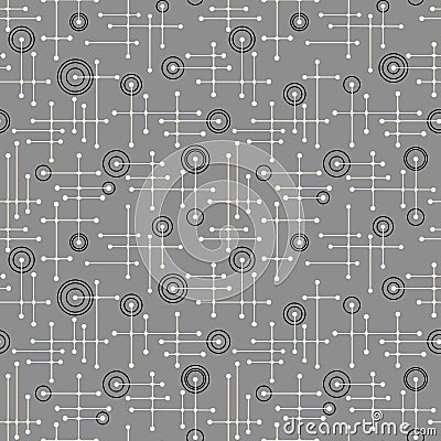 Seamless 1950s retro pattern of lines and circles Vector Illustration