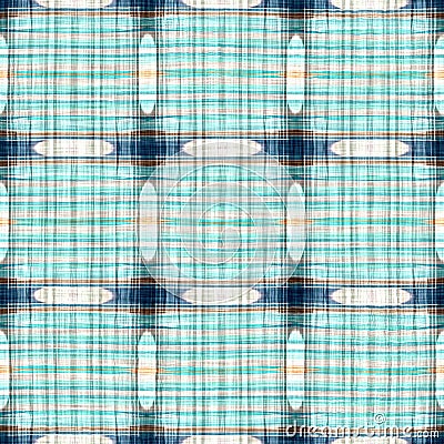 Teal rustic coastal beach house check fabric tile. Seamless sailor flannel textile gingham repeat swatch. Stock Photo