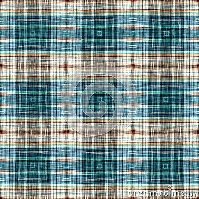 Teal rustic coastal beach house check fabric tile. Seamless sailor flannel textile gingham repeat swatch. Stock Photo