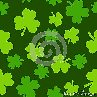 Seamless Saint Patrick s day pattern with green clover Vector Illustration