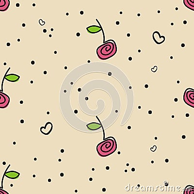 Seamless sample, cherries, beige background Stock Photo