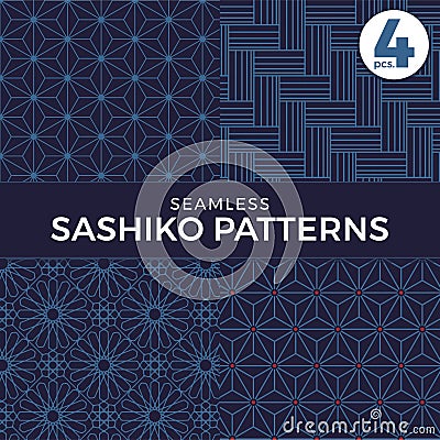 Seamless Sashiko patterns Vector Illustration