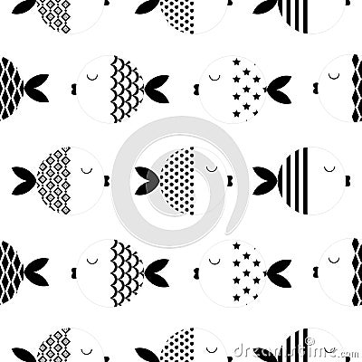 Seamless scandinavian style fishes geometrical vector pattern Vector Illustration