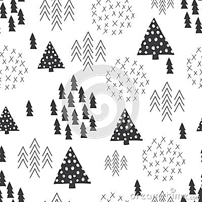 Seamless scandinavian style simple illustration christmas tree background Vector Illustration