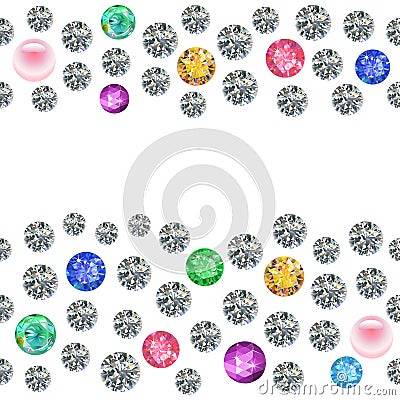 Seamless scattered borders of gems, rhinestones Vector Illustration