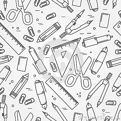 Seamless School Office Supplies Pattern. Vector Illustration