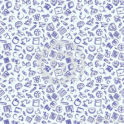 Seamless school pattern with hand drawn thin line icons school supplies Vector Illustration